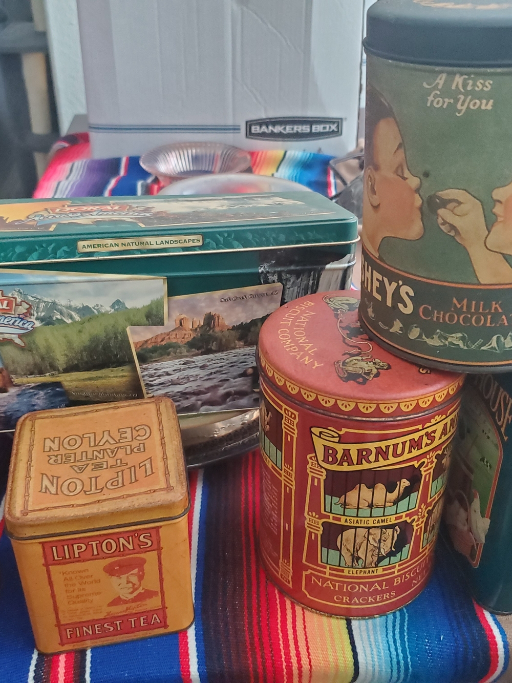 Vintage Barnum's Asiatic Camel Red Tin & Assorted Decorative Tea Tins